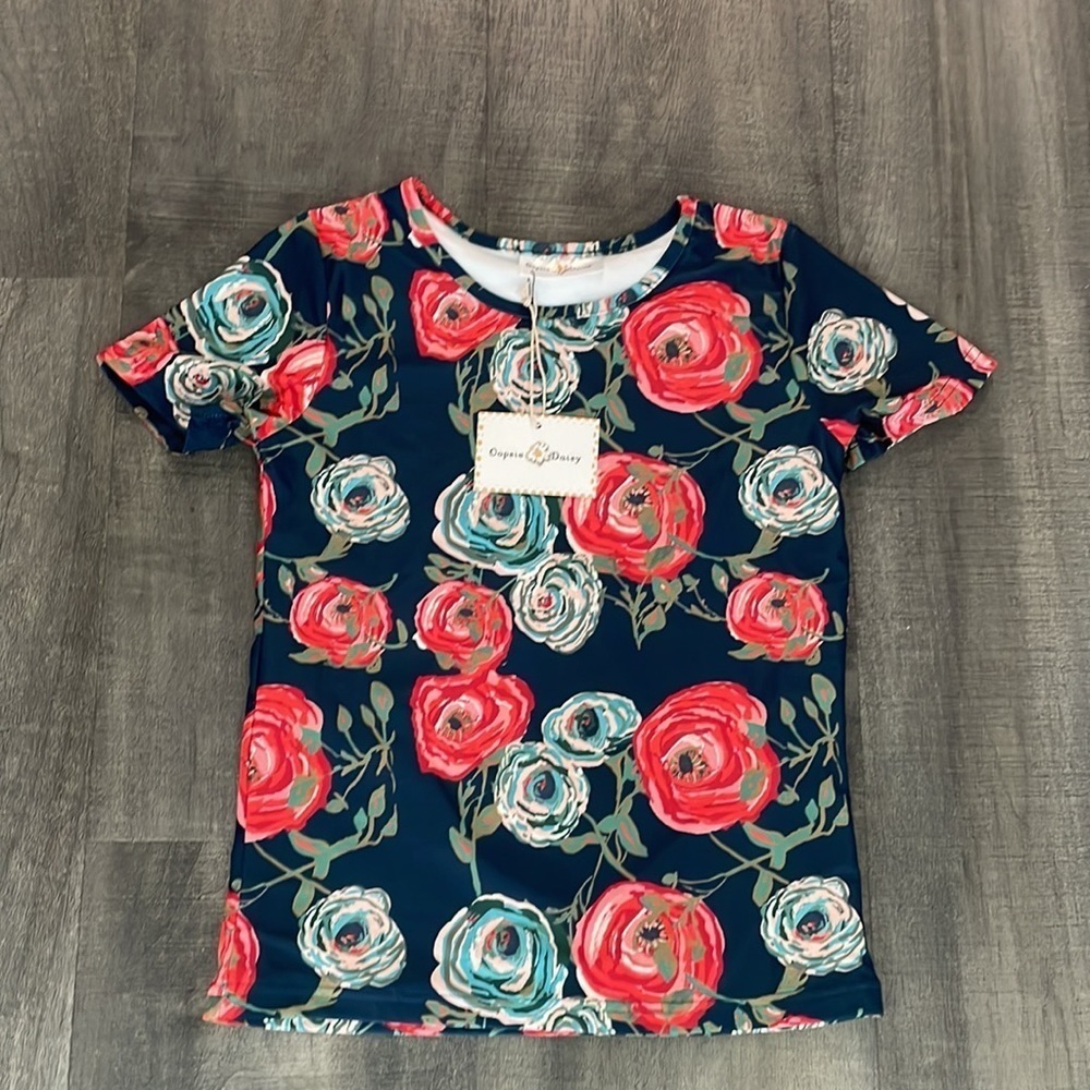 Oopsie Daisy Navy Rose Short Sleeve Rashguard Size 12 NEW - Picture 2 of 4